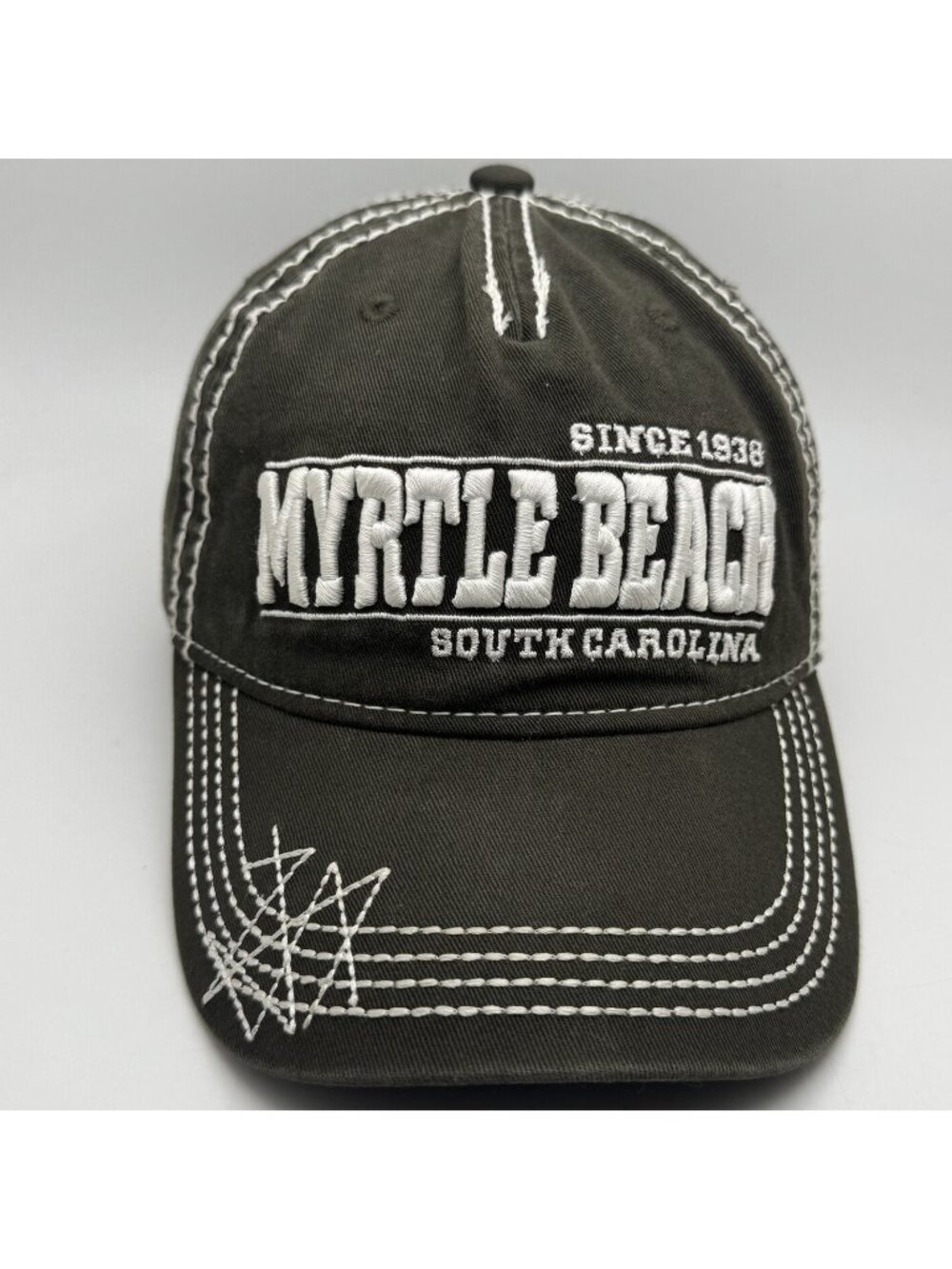 Myrtle Beach South Carolina Distressed Hat Cap Strand Headwear Adjustable Green